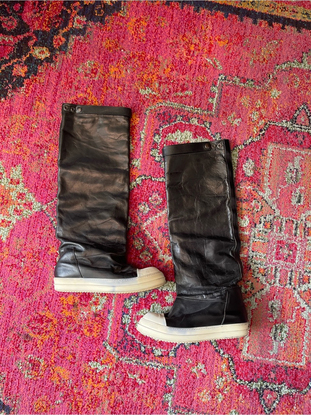 Rick Owens FW14 Runway Tall Elephant Leg Boots Black Leather Knee High sz EU41